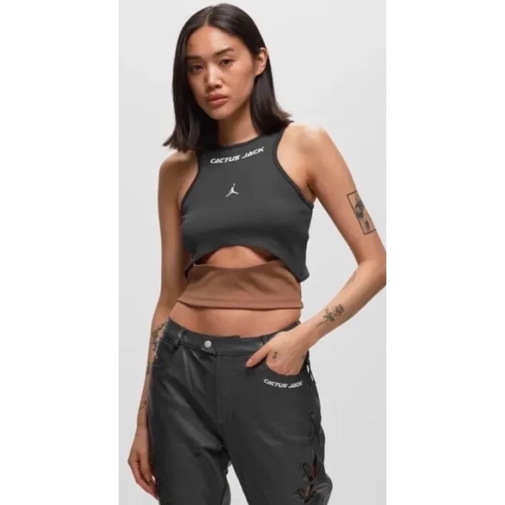 AIR JORDAN CACTUS JACK Black & Brown Ribbed Tank Top XXL Street Wear Cropped